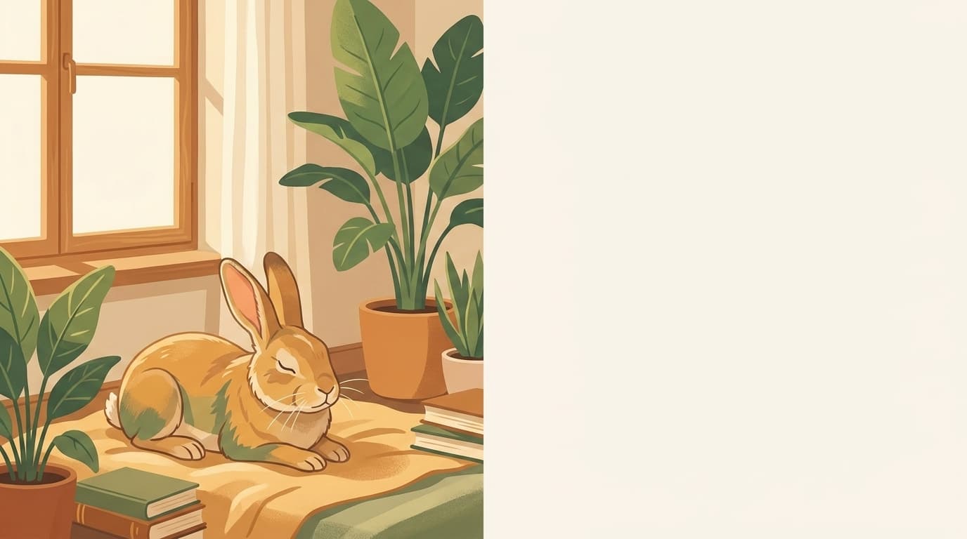 Symbolische Illustration: ein gesundes Kaninchen sitzt ruhig in weichem, warmem Licht. Keine fachliche Aussage.