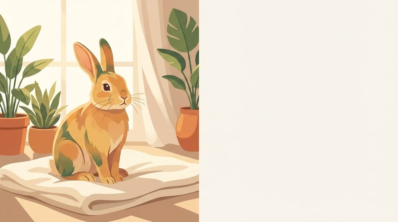 Symbolische Illustration: ein gesundes Kaninchen sitzt ruhig in weichem, warmem Licht. Keine fachliche Aussage.