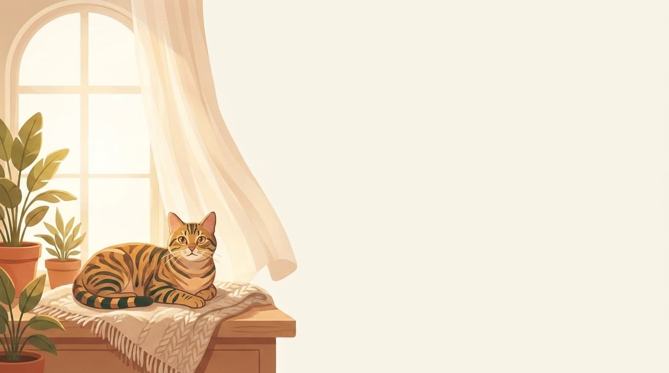 Symbolische Illustration: eine gesunde Katze ruht ruhig und entspannt in weichem Licht. Keine fachliche Aussage.