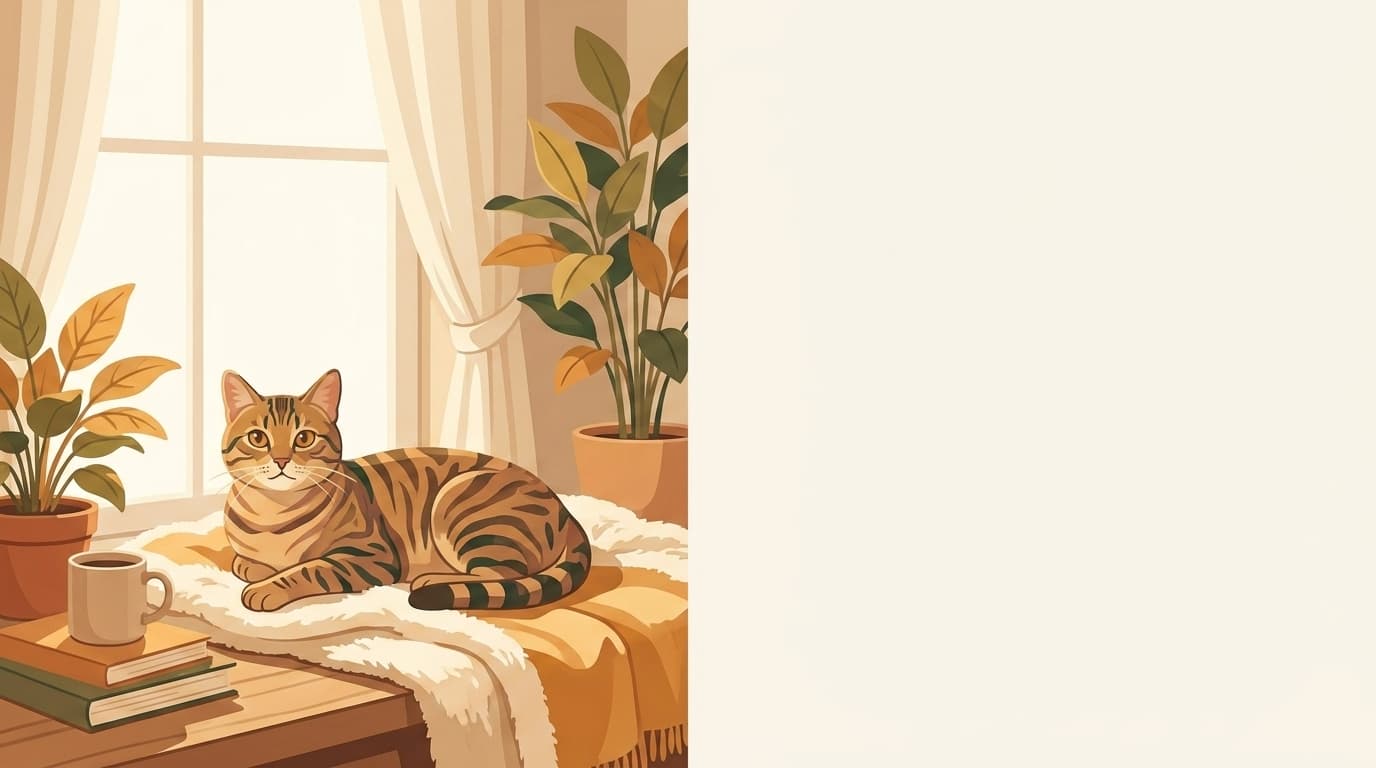 Symbolische Illustration: eine gesunde Katze ruht ruhig und entspannt in weichem Licht. Keine fachliche Aussage.