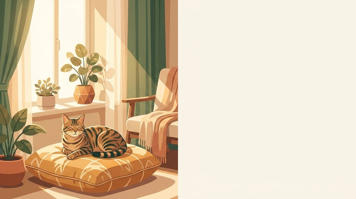 Symbolische Illustration: eine gesunde Katze ruht ruhig und entspannt in weichem Licht. Keine fachliche Aussage.