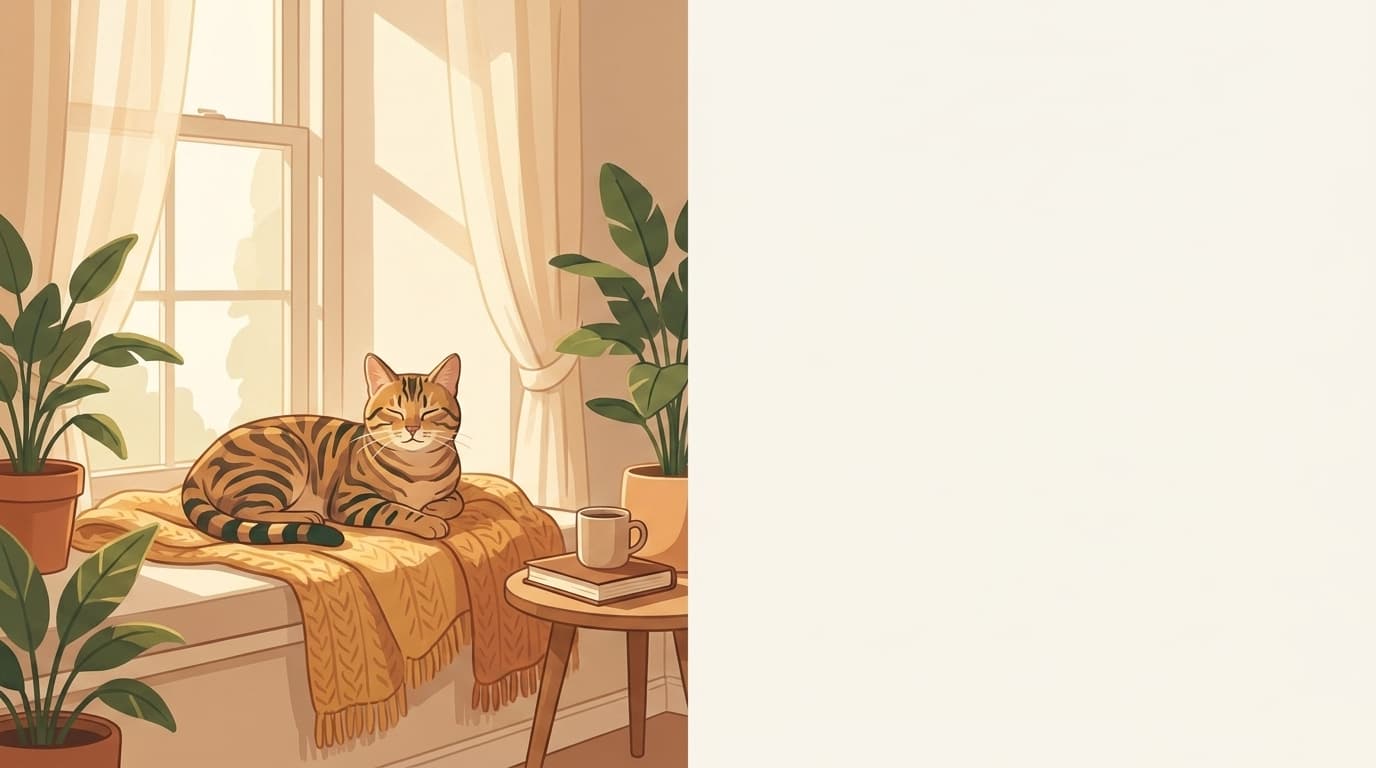 Symbolische Illustration: eine gesunde Katze ruht ruhig und entspannt in weichem Licht. Keine fachliche Aussage.