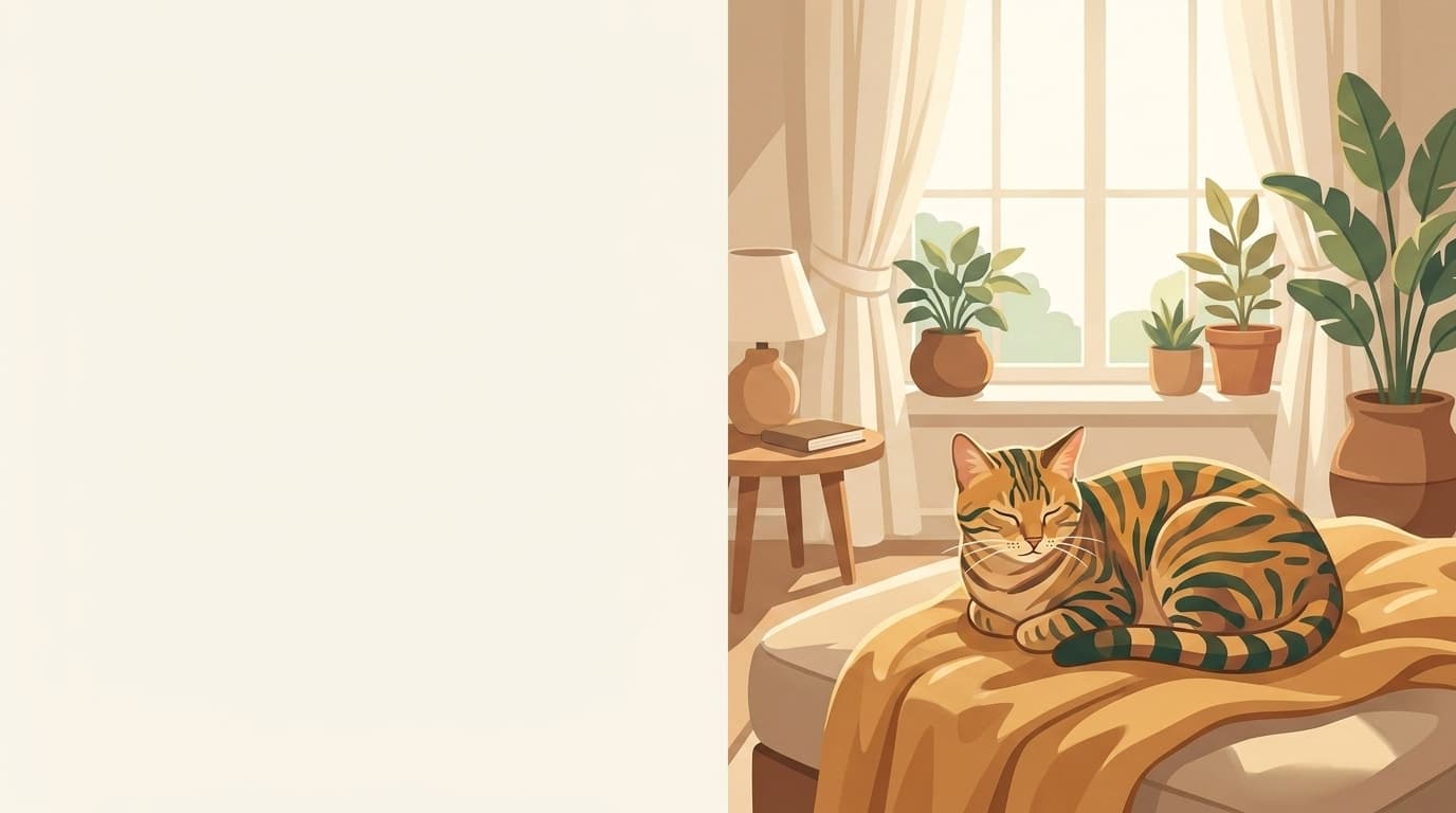 Symbolische Illustration: eine gesunde Katze ruht ruhig und entspannt in weichem Licht. Keine fachliche Aussage.