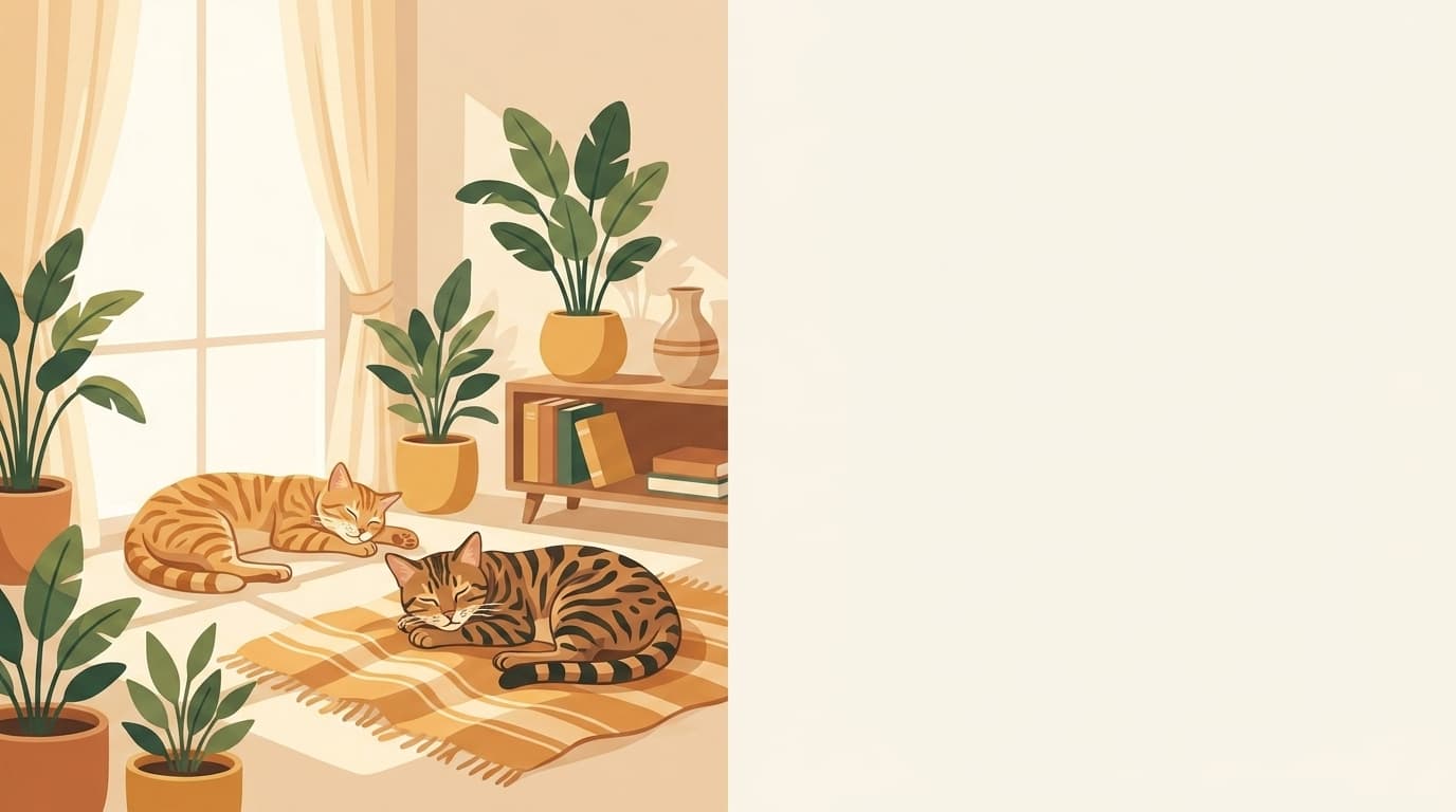 Symbolische Illustration: zwei gesunde Katzen ruhen ruhig nebeneinander. Keine fachliche Aussage.