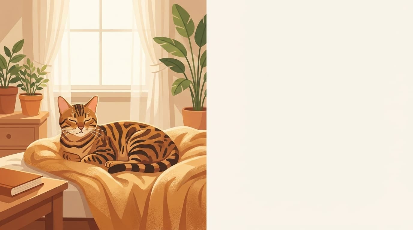 Symbolische Illustration: eine gesunde Katze ruht ruhig und entspannt in weichem Licht. Keine fachliche Aussage.