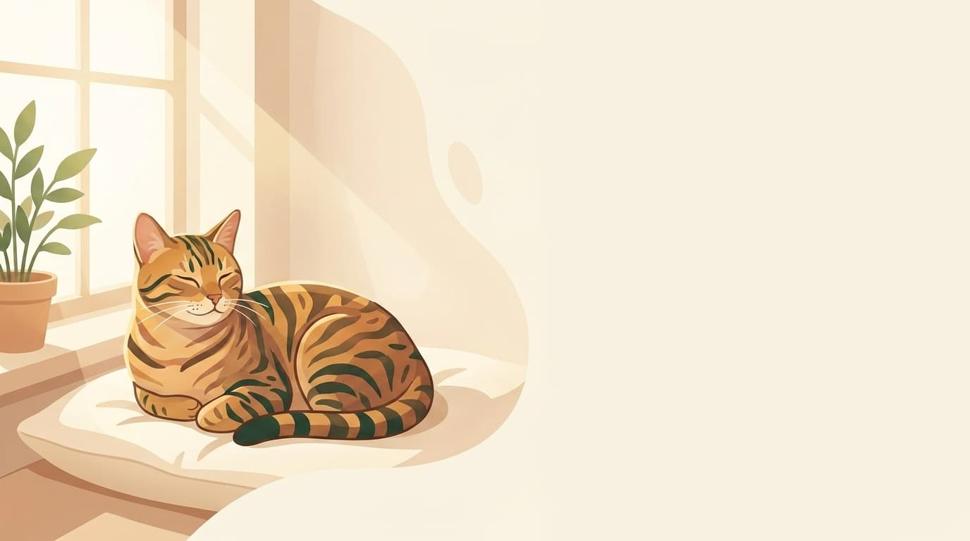 Symbolische Illustration: eine ruhige, gesunde Katze ruht entspannt an einem sonnigen Fenster. Keine fachliche Aussage.