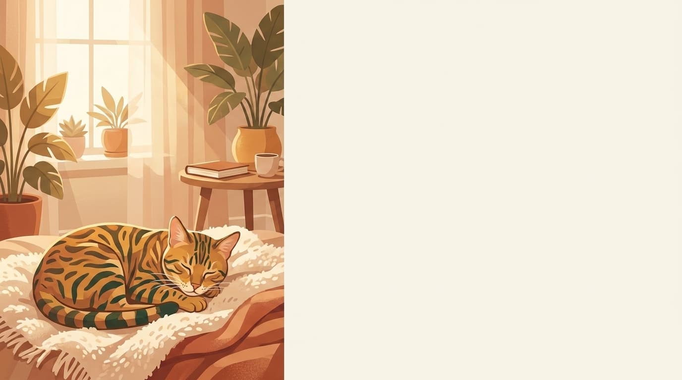 Symbolische Illustration: eine gesunde Katze ruht ruhig und entspannt in weichem Licht. Keine fachliche Aussage.