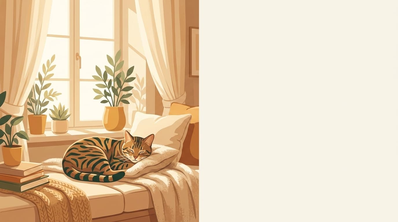 Symbolische Illustration: eine gesunde Katze ruht ruhig und entspannt in weichem Licht. Keine fachliche Aussage.