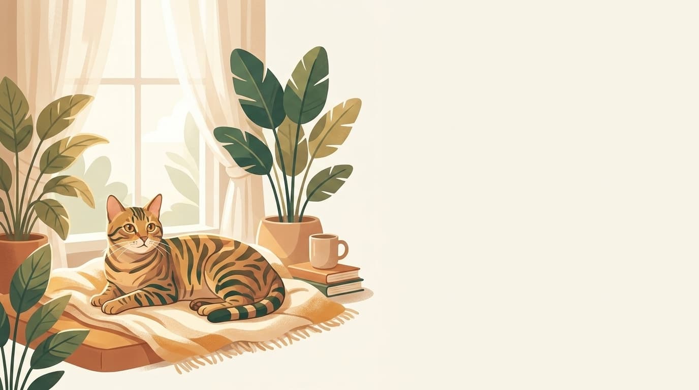 Symbolische Illustration: eine gesunde Katze ruht ruhig und entspannt in weichem Licht. Keine fachliche Aussage.