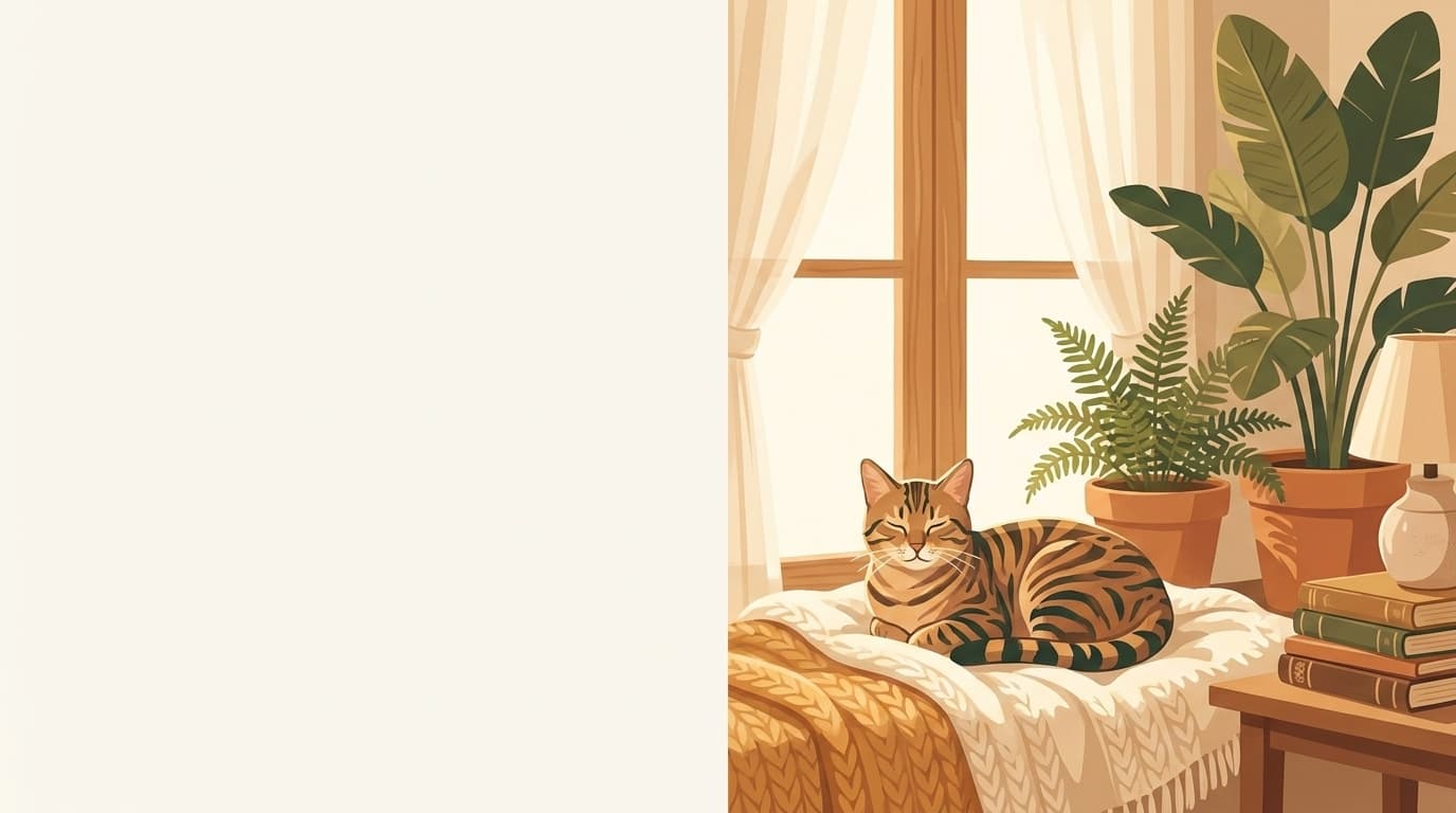 Symbolische Illustration: eine gesunde Katze ruht ruhig und entspannt in weichem Licht. Keine fachliche Aussage.