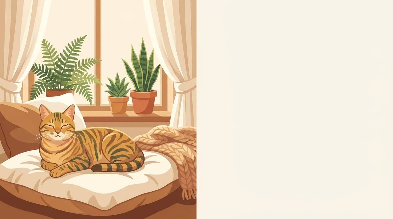Symbolische Illustration: eine gesunde Katze ruht ruhig und entspannt in weichem Licht. Keine fachliche Aussage.