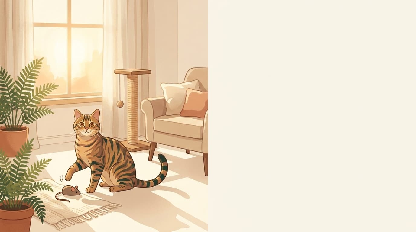 Symbolische Illustration: eine gesunde Katze ruht ruhig und entspannt in weichem Licht. Keine fachliche Aussage.