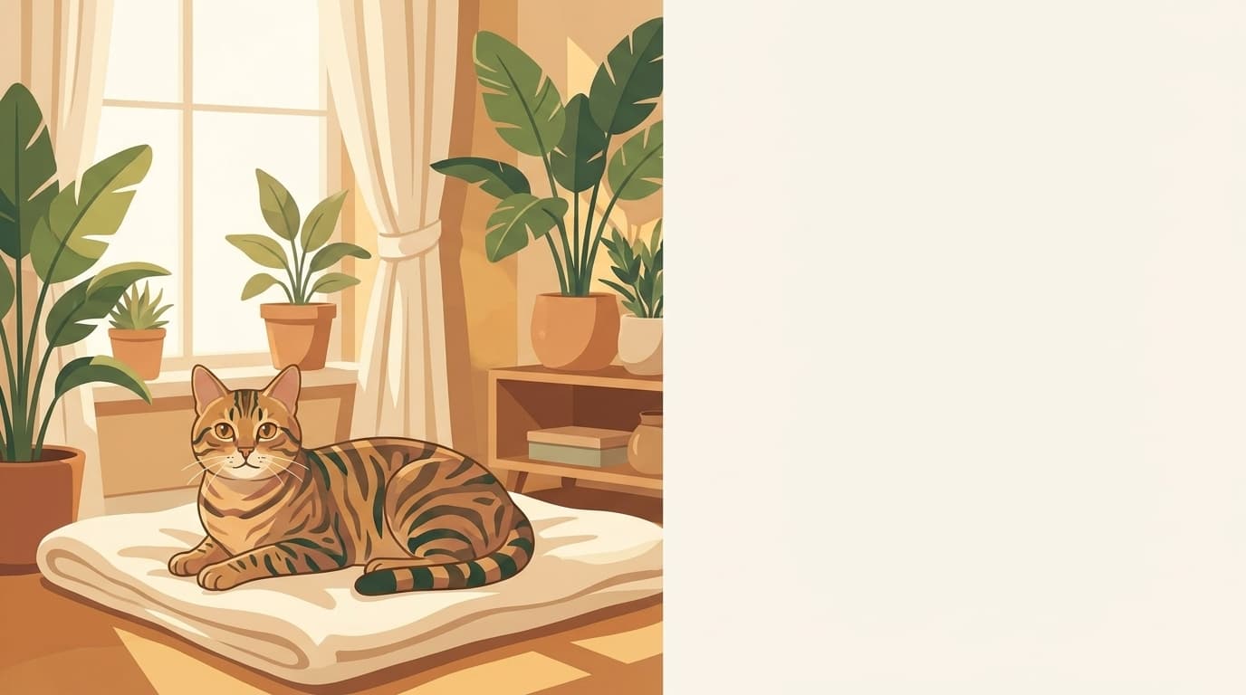 Symbolische Illustration: eine gesunde Katze ruht ruhig und entspannt in weichem Licht. Keine fachliche Aussage.