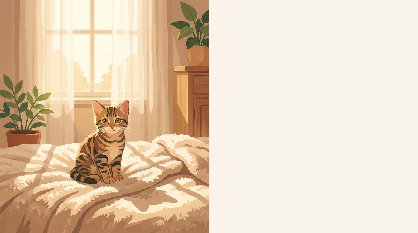 Symbolische Illustration: ein gesundes Kätzchen sitzt ruhig in weichem, warmem Licht. Keine fachliche Aussage.