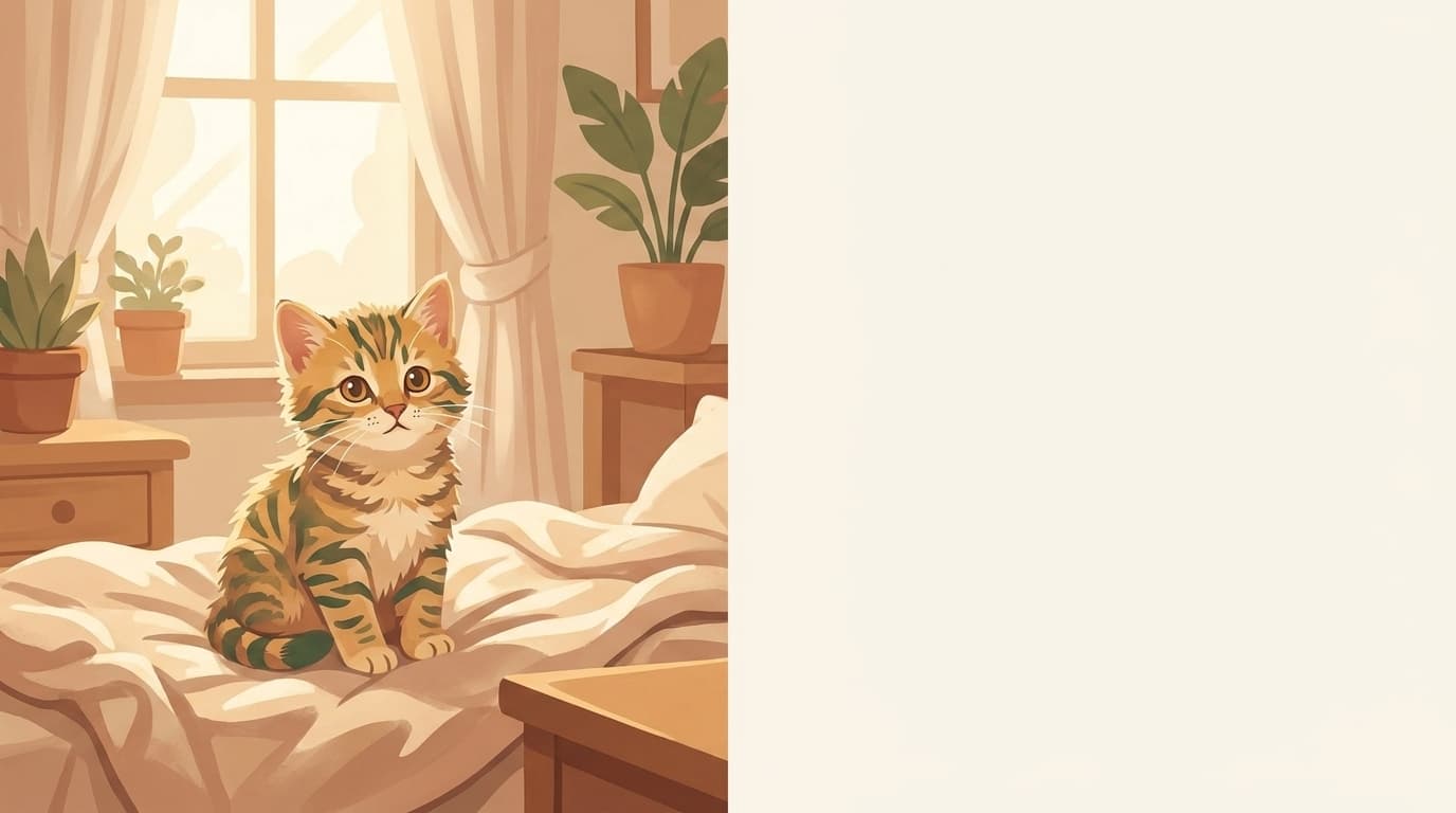 Symbolische Illustration: ein gesundes Kätzchen sitzt ruhig in weichem, warmem Licht. Keine fachliche Aussage.