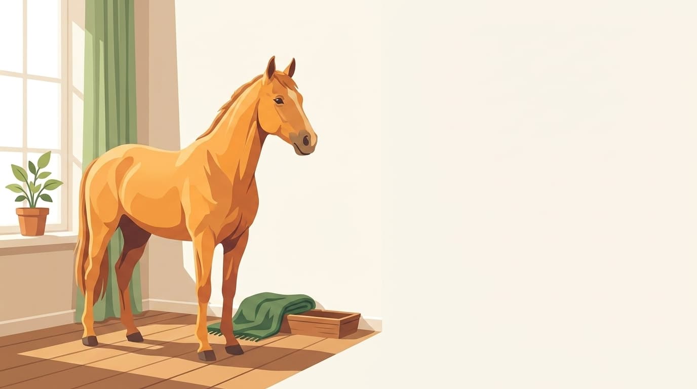 Symbolische Illustration: ein gesundes Pferd steht ruhig und entspannt in weichem Tageslicht. Keine fachliche Aussage.