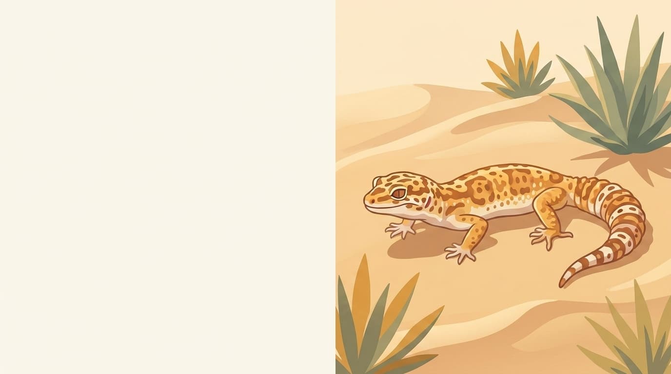 Symbolische Illustration: ein gesunder Leopardgecko ruht ruhig auf warmem Sand in weichem Licht. Keine fachliche Aussage.