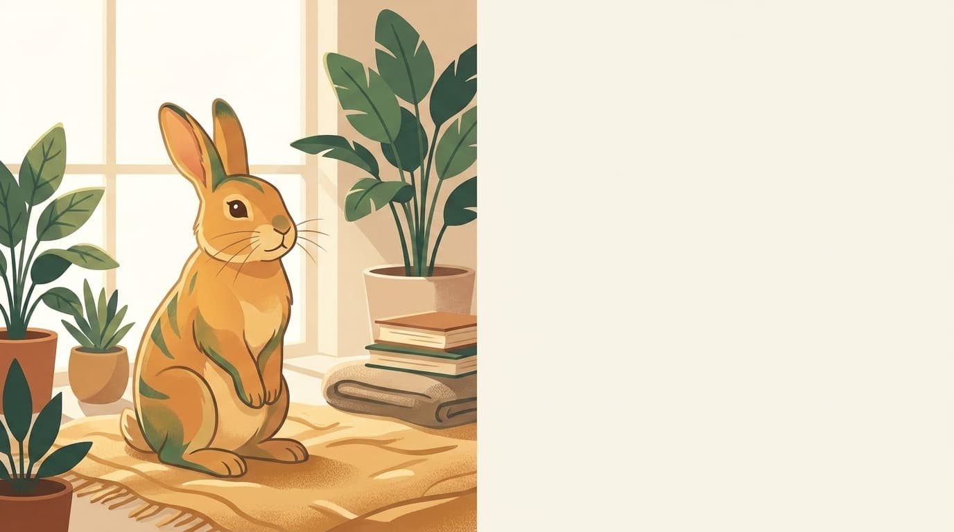 Symbolische Illustration: ein gesundes Kaninchen sitzt ruhig in weichem, warmem Licht. Keine fachliche Aussage.