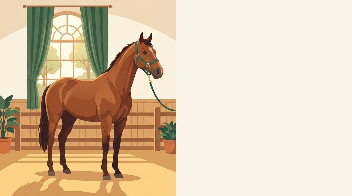 Symbolische Illustration: ein gesundes Pferd steht ruhig und entspannt in weichem Tageslicht. Keine fachliche Aussage.