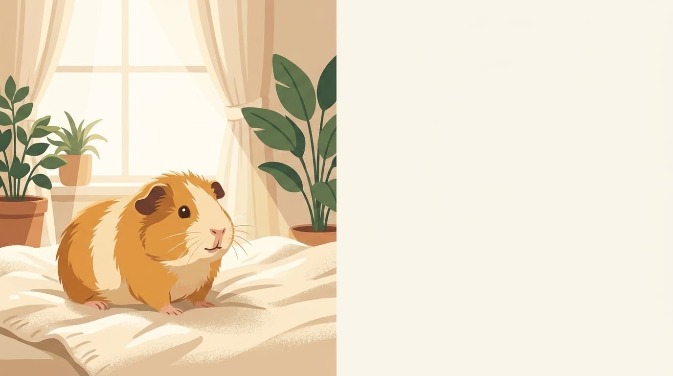 Symbolische Illustration: ein gesundes Meerschweinchen sitzt ruhig in weichem, warmem Licht. Keine fachliche Aussage.