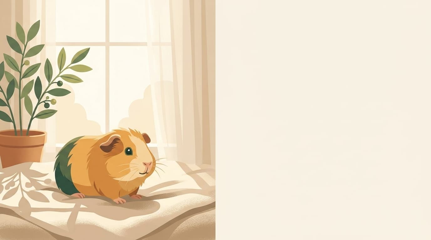 Symbolische Illustration: ein gesundes Meerschweinchen sitzt ruhig in weichem, warmem Licht. Keine fachliche Aussage.