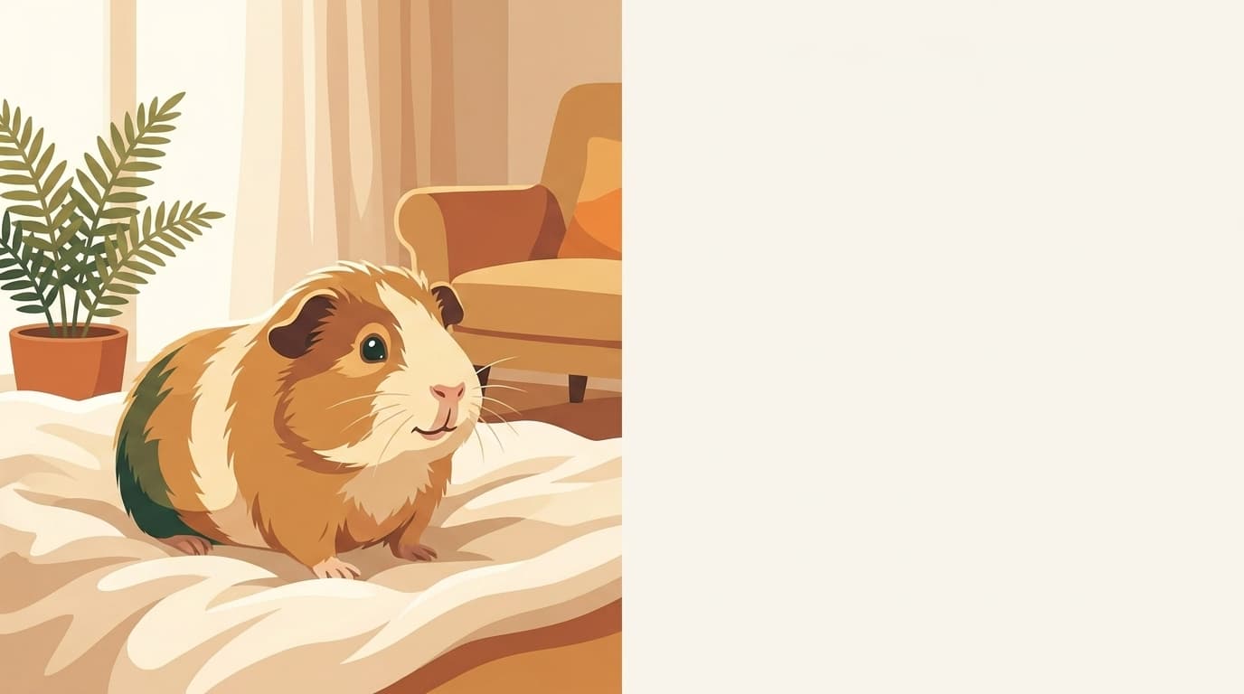 Symbolische Illustration: ein gesundes Meerschweinchen sitzt ruhig in weichem, warmem Licht. Keine fachliche Aussage.