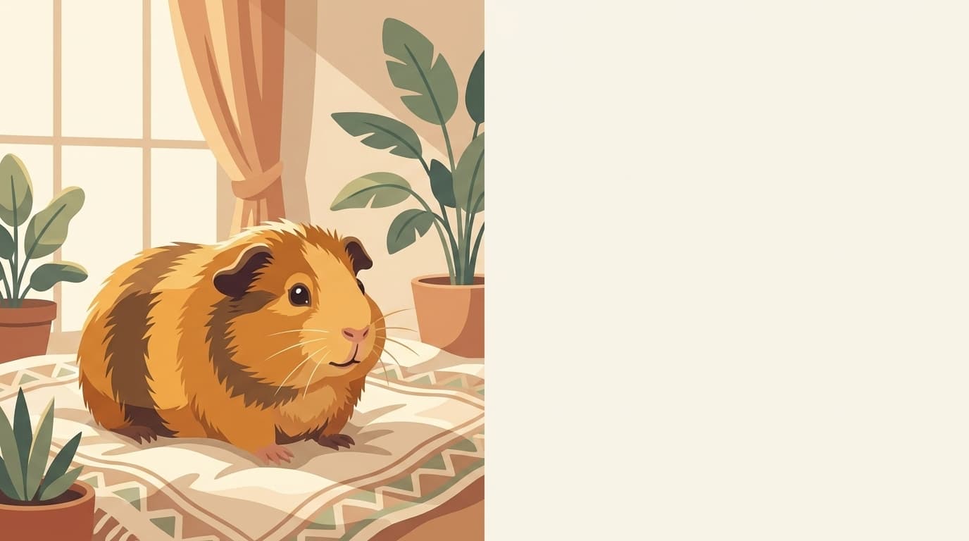 Symbolische Illustration: ein gesundes Meerschweinchen sitzt ruhig in weichem, warmem Licht. Keine fachliche Aussage.