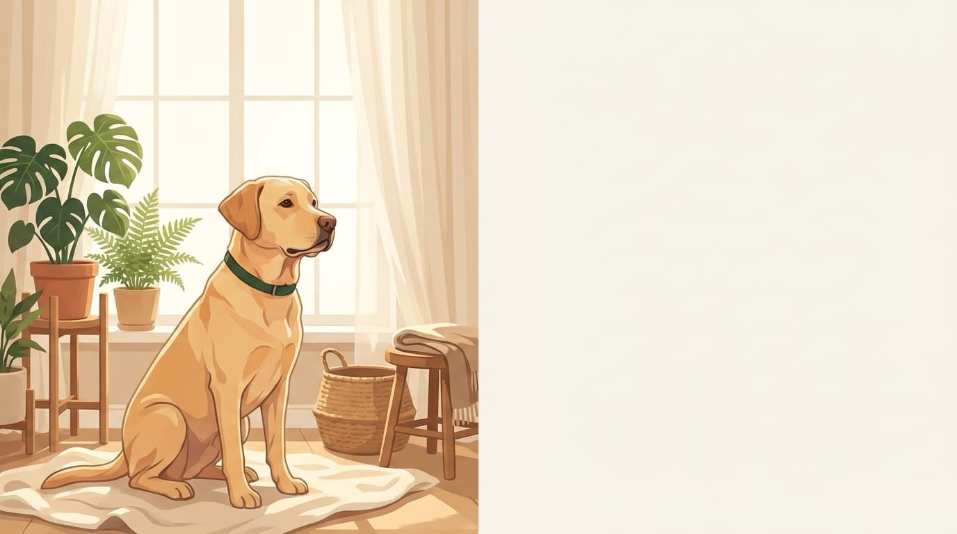 Symbolische Illustration: ein gesunder Hund sitzt ruhig und aufmerksam in weichem Licht. Keine fachliche Aussage.