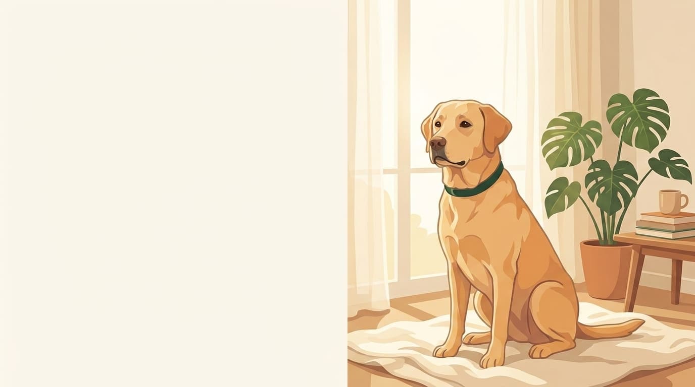 Symbolische Illustration: ein gesunder Hund sitzt ruhig und aufmerksam in weichem Licht. Keine fachliche Aussage.