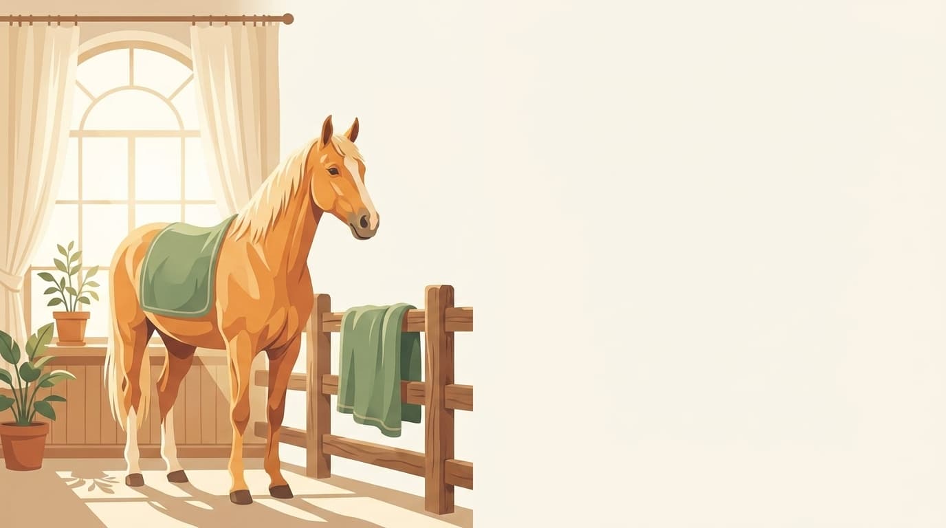 Symbolische Illustration: ein gesundes Pferd steht ruhig und entspannt in weichem Tageslicht. Keine fachliche Aussage.