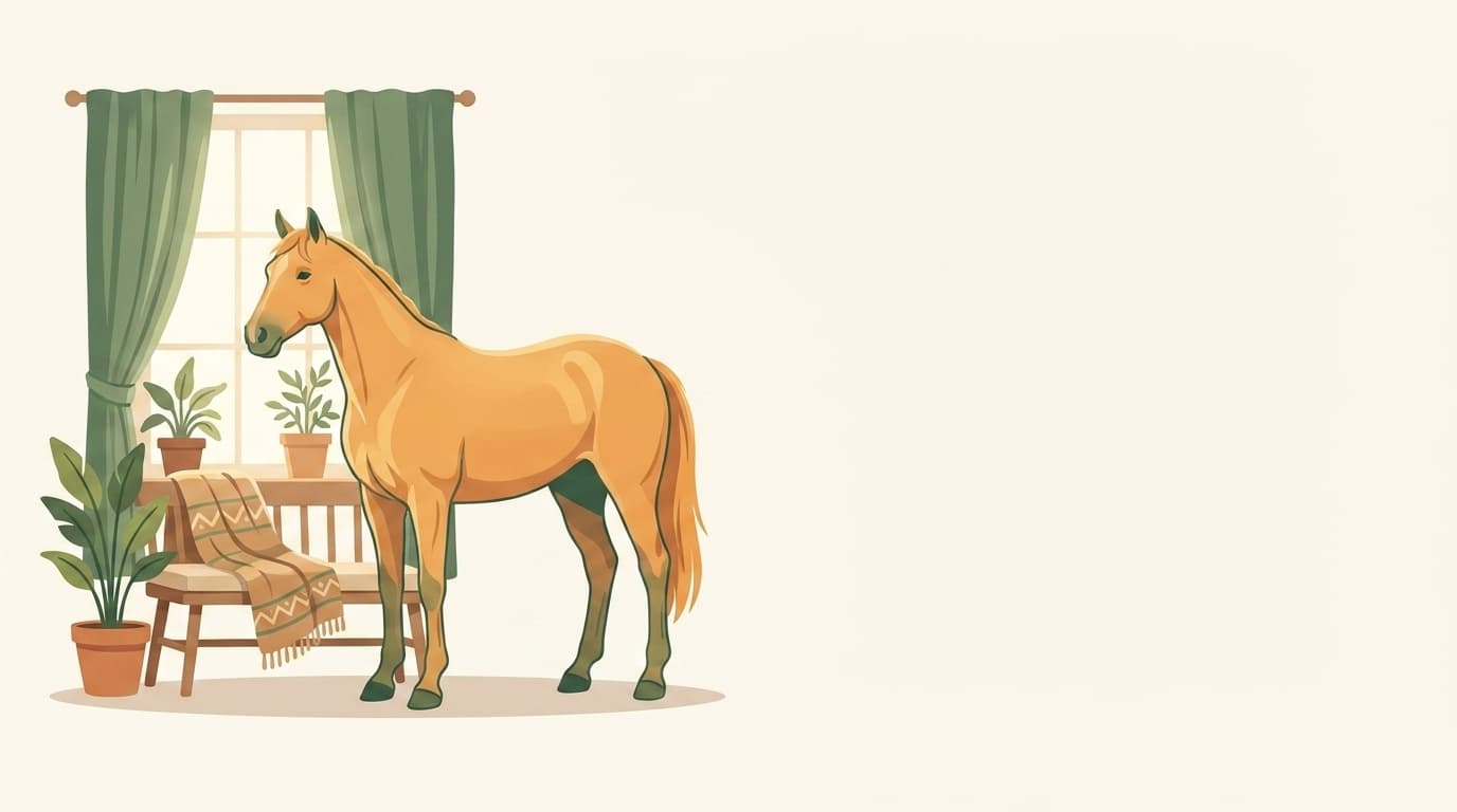 Symbolische Illustration: ein gesundes Pferd steht ruhig und entspannt in weichem Tageslicht. Keine fachliche Aussage.