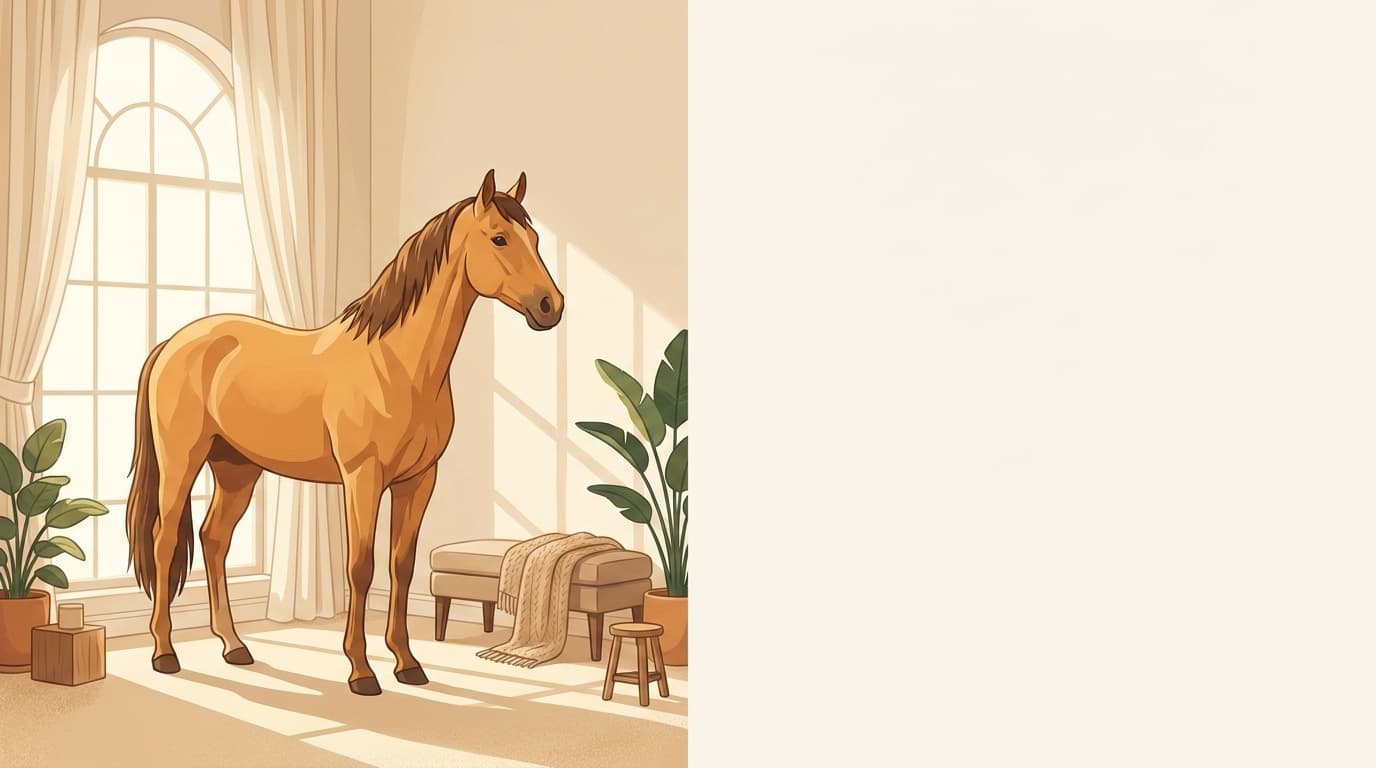Symbolische Illustration: ein gesundes Pferd steht ruhig und entspannt in weichem Tageslicht. Keine fachliche Aussage.