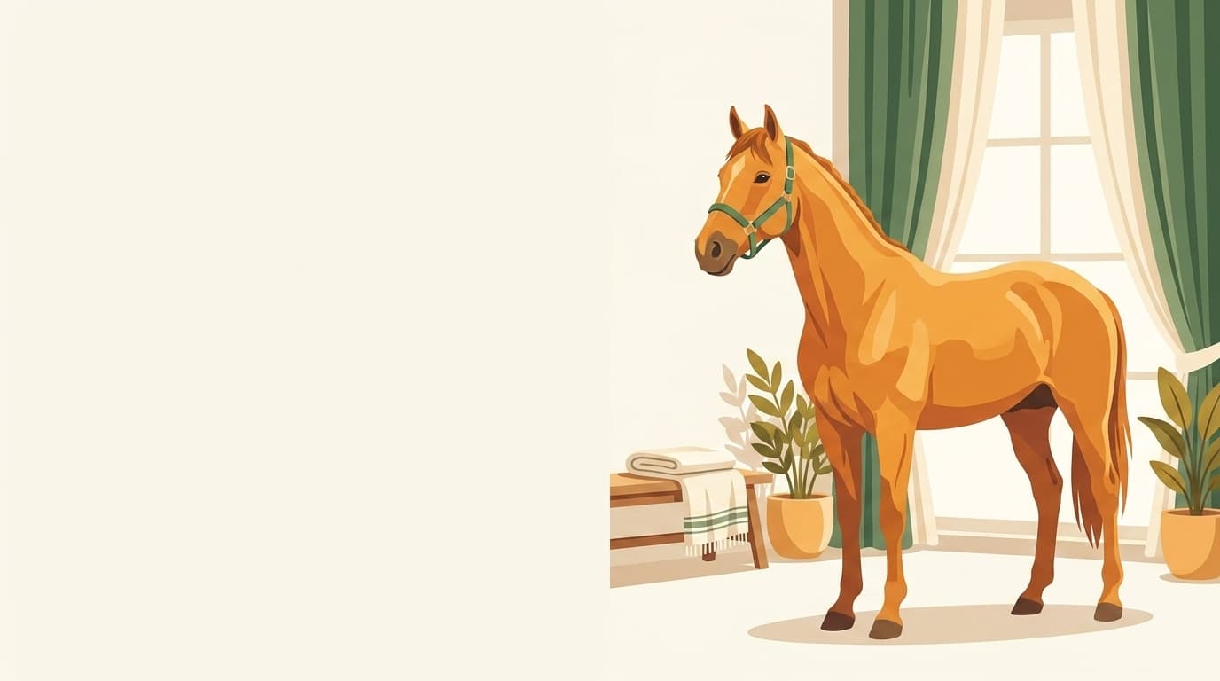 Symbolische Illustration: ein gesundes Pferd steht ruhig und entspannt in weichem Tageslicht. Keine fachliche Aussage.