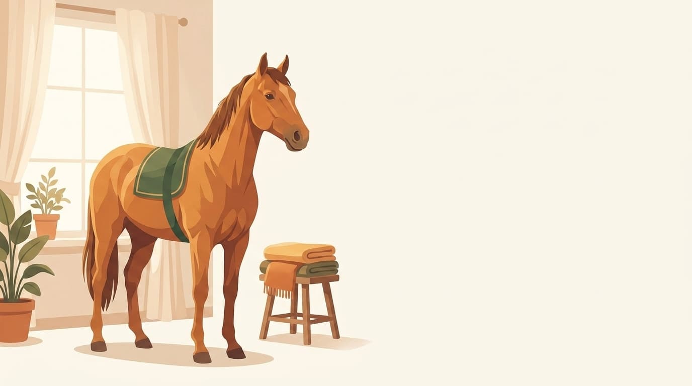 Symbolische Illustration: ein gesundes Pferd steht ruhig und entspannt in weichem Tageslicht. Keine fachliche Aussage.