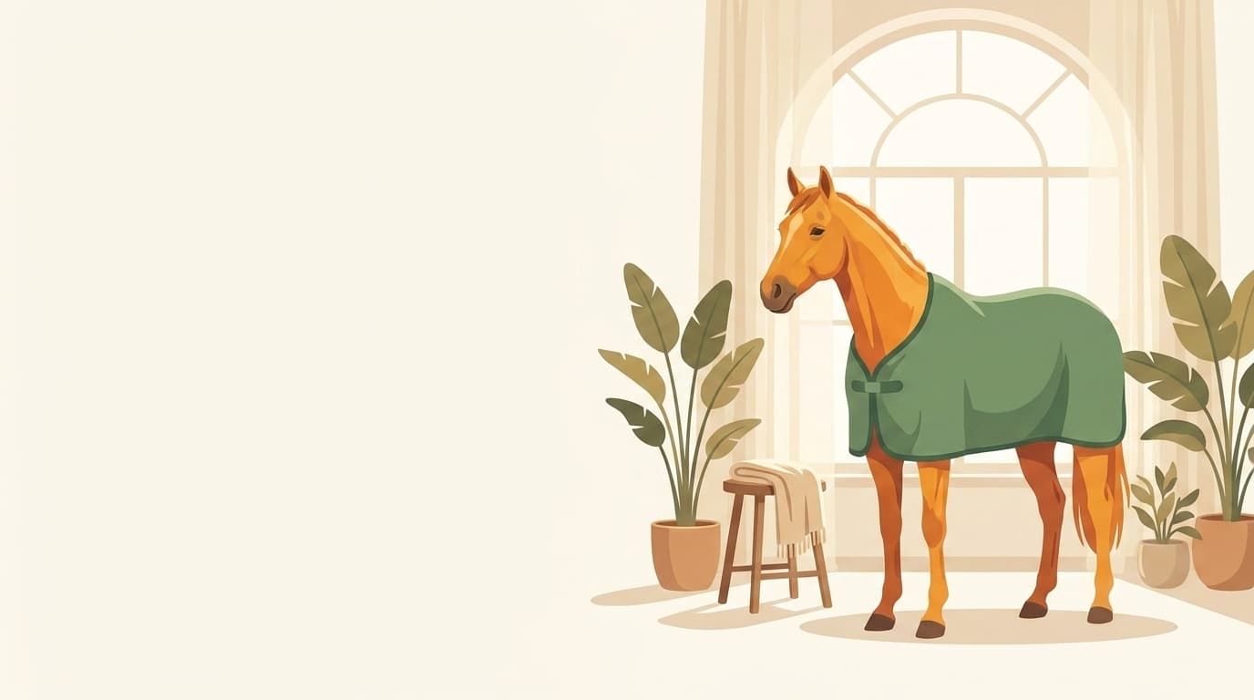 Symbolische Illustration: ein gesundes Pferd steht ruhig und entspannt in weichem Tageslicht. Keine fachliche Aussage.
