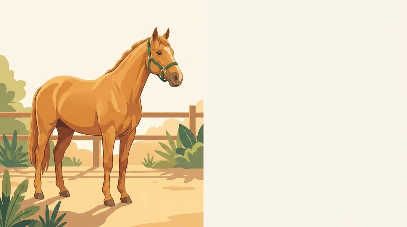 Symbolische Illustration: ein gesundes Pferd steht ruhig und entspannt in weichem Tageslicht. Keine fachliche Aussage.