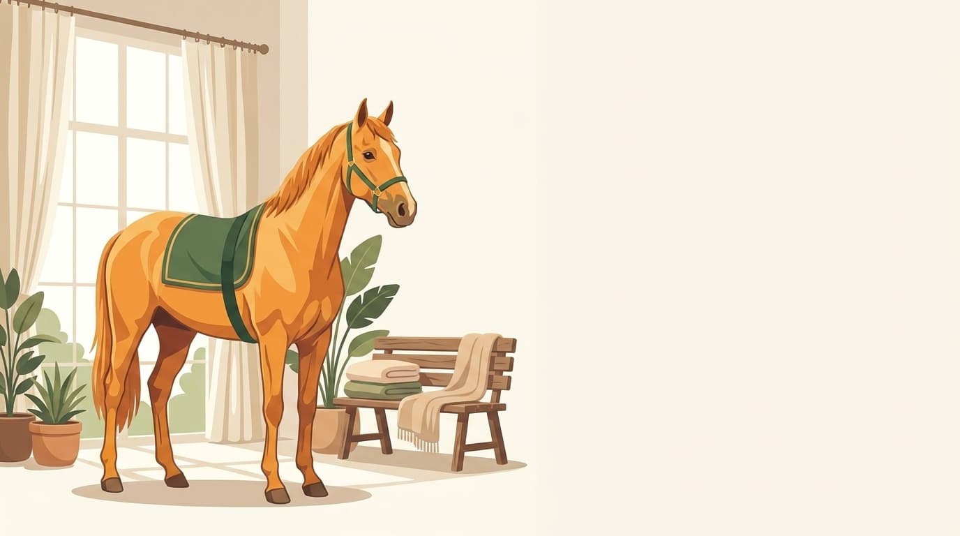 Symbolische Illustration: ein gesundes, aufmerksames Pferd steht in weichem Tageslicht. Keine fachliche Aussage.