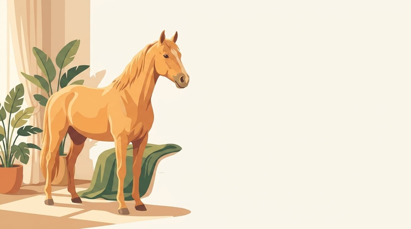 Symbolische Illustration: ein gesundes Pferd steht ruhig und entspannt in weichem Tageslicht. Keine fachliche Aussage.