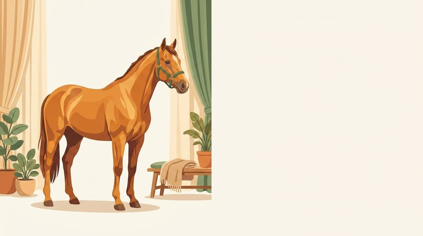 Symbolische Illustration: ein gesundes Pferd steht ruhig und entspannt in weichem Tageslicht. Keine fachliche Aussage.
