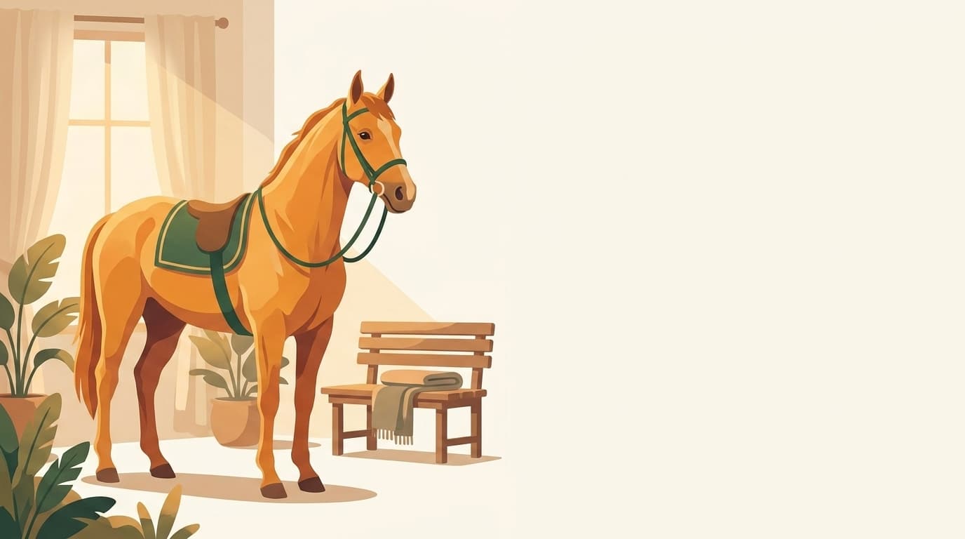 Symbolische Illustration: ein gesundes Pferd steht ruhig und entspannt in weichem Tageslicht. Keine fachliche Aussage.