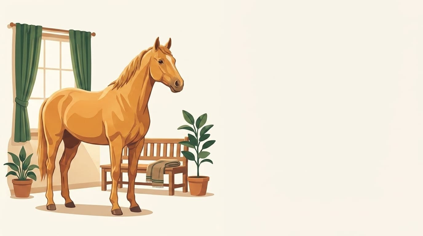 Symbolische Illustration: ein gesundes Pferd steht ruhig und entspannt in weichem Tageslicht. Keine fachliche Aussage.