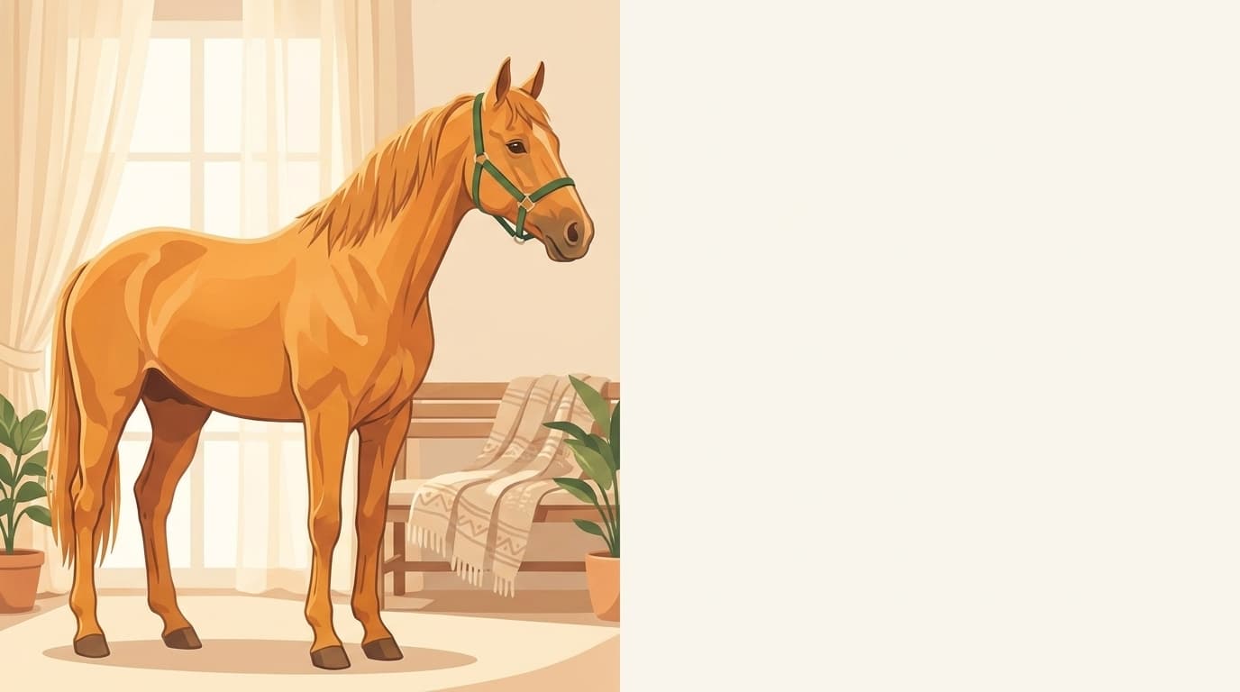 Symbolische Illustration: ein gesundes Pferd steht ruhig und entspannt in weichem Tageslicht. Keine fachliche Aussage.
