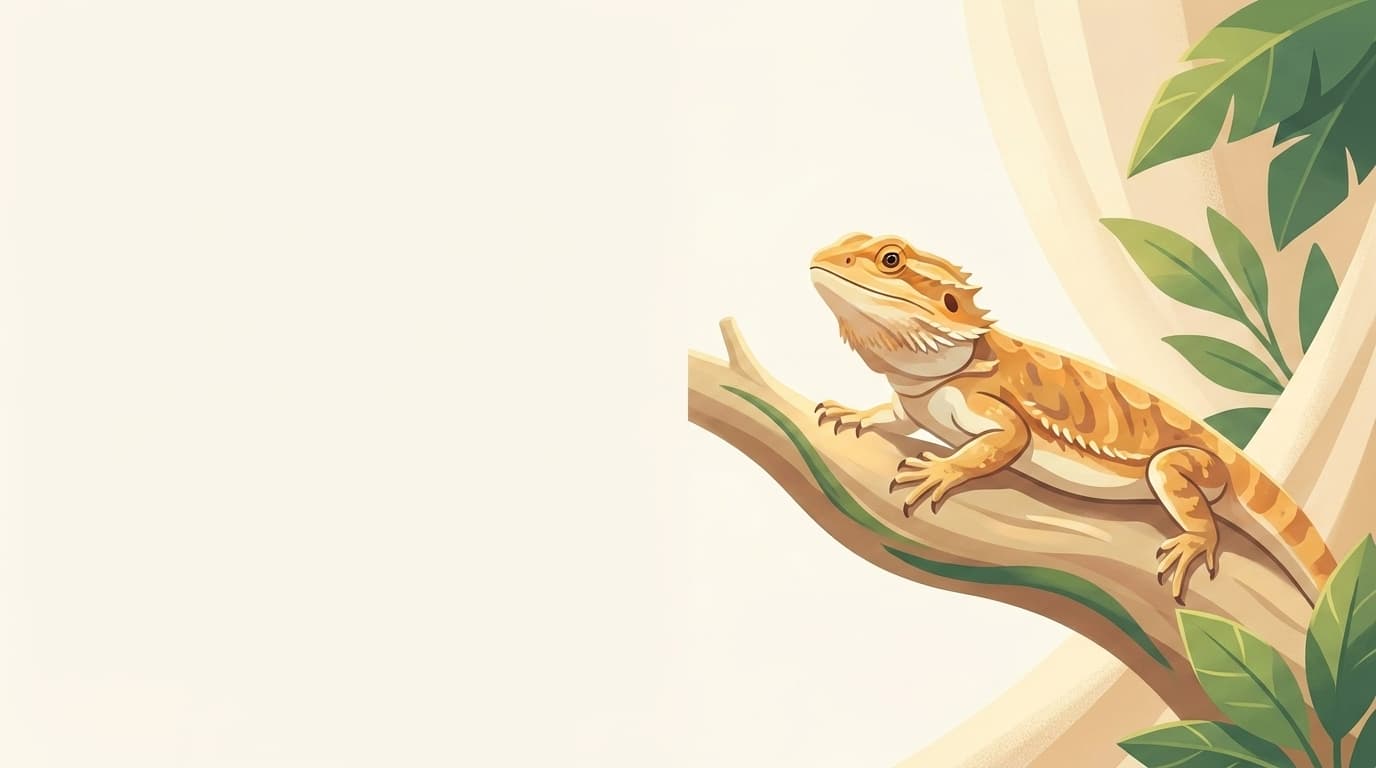 Symbolische Illustration: eine gesunde Bartagame ruht ruhig auf einem Ast in warmem Licht. Keine fachliche Aussage.