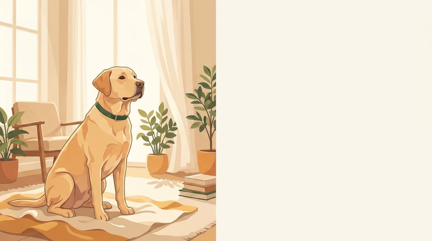 Symbolische Illustration: ein gesunder Hund sitzt ruhig und aufmerksam in weichem Licht. Keine fachliche Aussage.