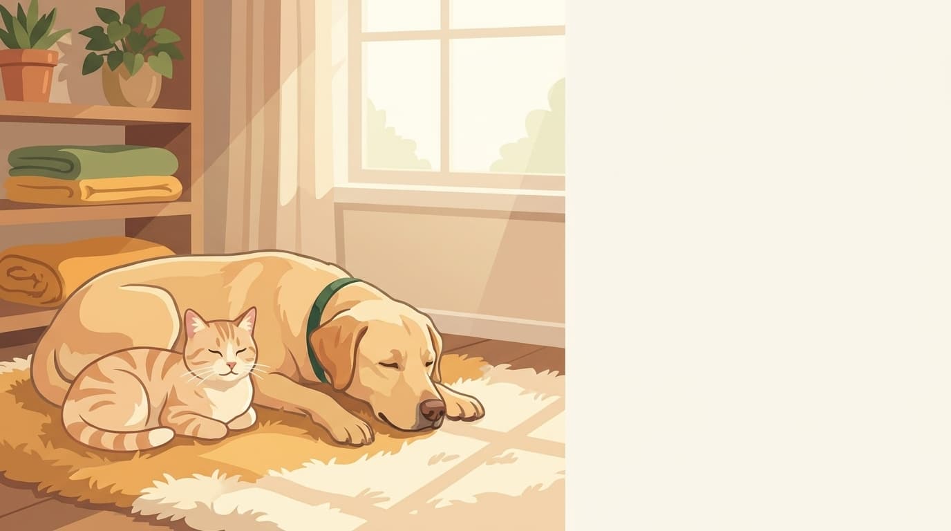 Symbolische Illustration: ein Hund und eine Katze ruhen entspannt zusammen. Keine fachliche Aussage.