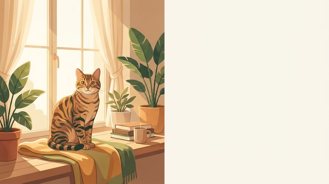 Symbolische Illustration: eine gesunde Katze ruht ruhig und entspannt in weichem Licht. Keine fachliche Aussage.