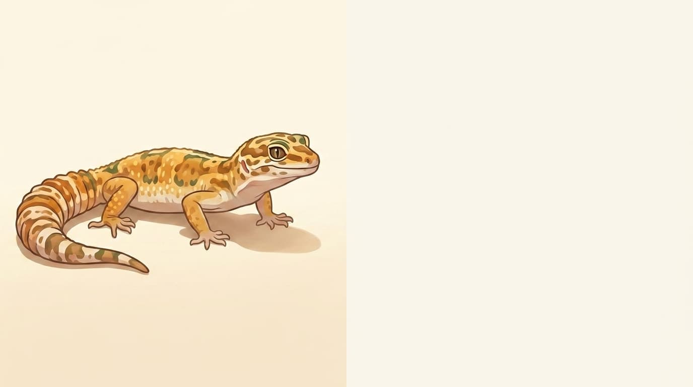 Symbolische Illustration: ein gesunder Leopardgecko ruht ruhig auf warmem Sand in weichem Licht. Keine fachliche Aussage.