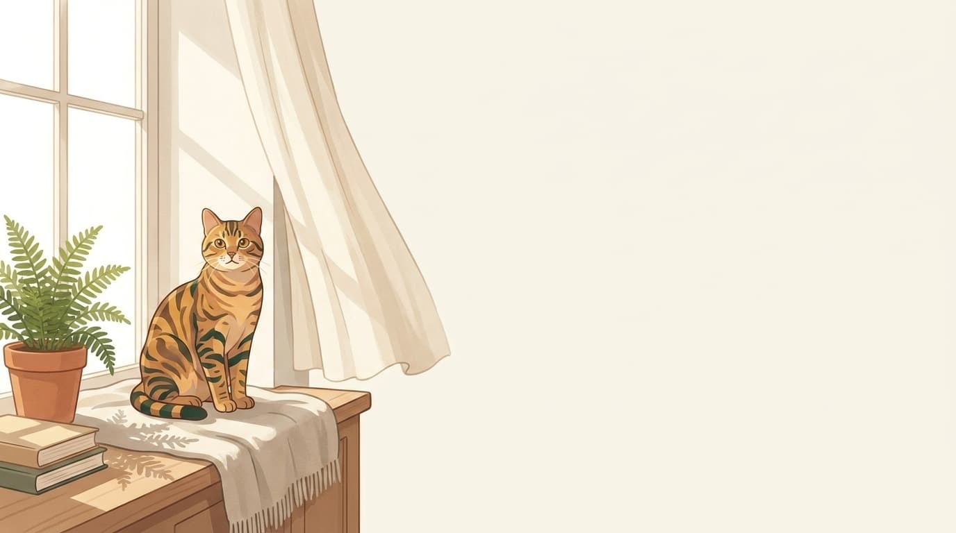 Symbolische Illustration: eine gesunde Katze ruht ruhig und entspannt in weichem Licht. Keine fachliche Aussage.
