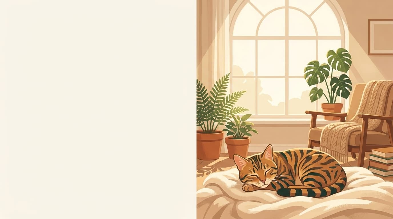 Symbolische Illustration: eine gesunde Katze ruht ruhig und entspannt in weichem Licht. Keine fachliche Aussage.