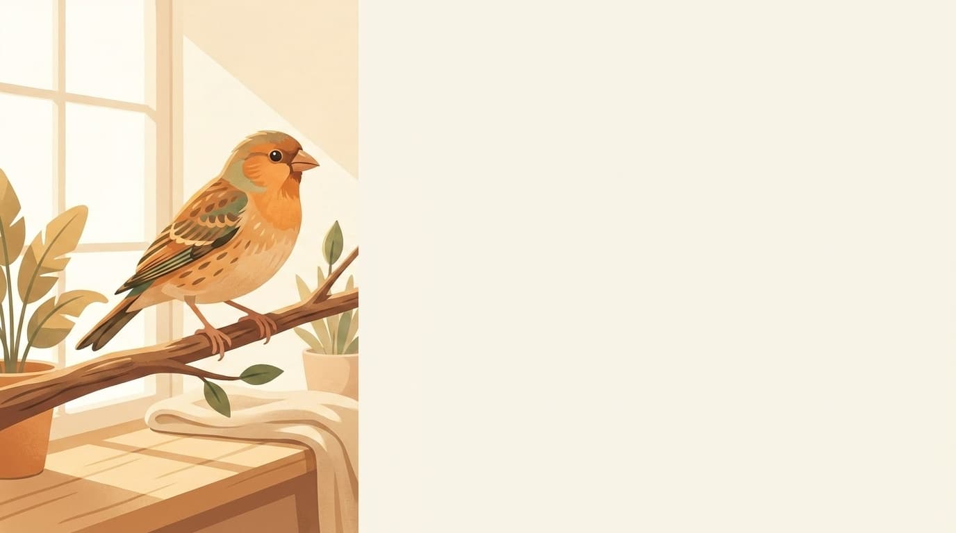 Symbolische Illustration: ein gesunder Ziervogel sitzt ruhig auf einem Ast in weichem Licht. Keine fachliche Aussage.